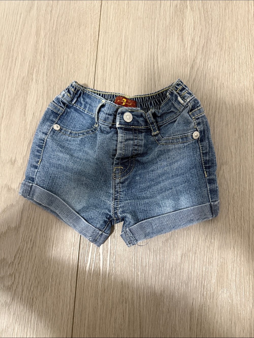 7 For All Mankind Kids Light Blue Denim Roll-Cuff Shorts